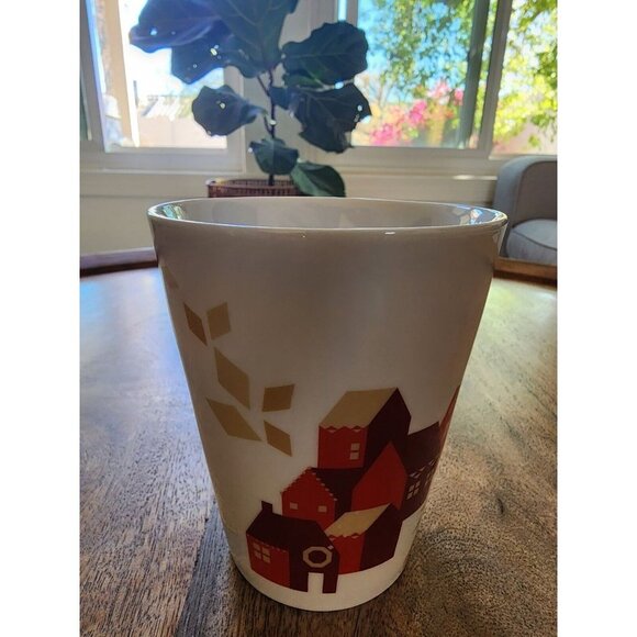 2013 Starbucks Christmas Holiday Red Village Gold Trees Coffee Cup Mug 13oz - Picture 2 of 5